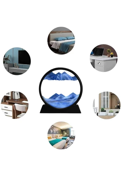 7 Inç Mavi Orta Boy Dekoratif Yuvarlak Şık Kum Tablosu Modern Dekoratif Süs - 3