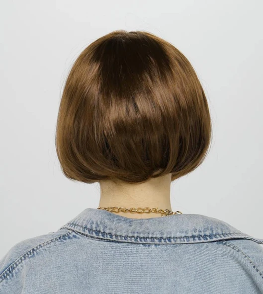 Kahve Renk Düz Kesim Küt Parti Peruğu Kısa Takma Saç - 2