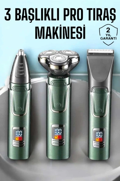 3 Başlıklı Profesyonel Saç ve Sakal Bakım Seti Vücut, Burun ve Kulak Tüy Alma ürün görseli 1