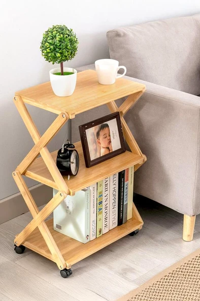 Digithome Bambu 3 Raflı Tekerlekli Sehpa Düzenleyici Raf Çok Amaçlı Organizer DB-0023 - 2