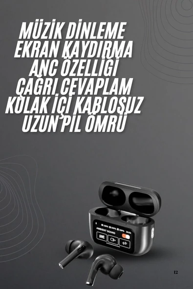 Kulak İçi Bluetooth Kulaklık Ekranlı Müzik Dinleme Çağrı Cevaplama Siyah - Resim 2