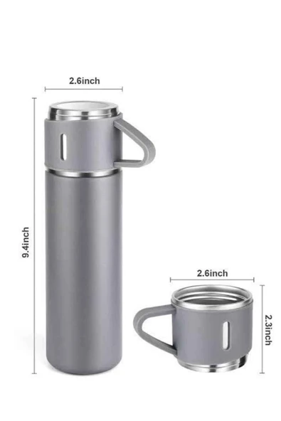 Termos Seti Paslanmaz Çelik 3 Bardaklı Vakumlu Termos Set 500 Ml 12 Saate Kadar Isı Koruma - 3