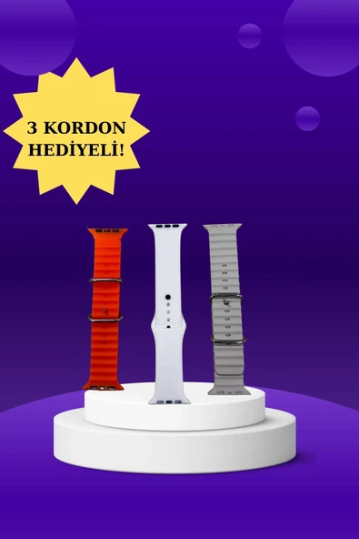 Akıllı Saat Arama Görüşme Bildirim Görme Uyku ve Sağlık Takibi Nabız Ölçer 3 Kordon Hediyeli - 3