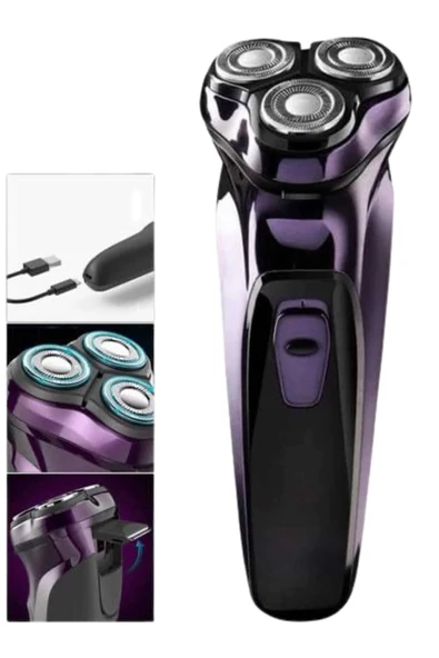 3 lı Döner Başlıklı Sakal Sıfır Alma Tıraş Makinesi Profesyonel Paslanmaz Çelik - 3