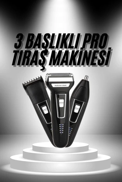 3'lü Set Saç Sakal Kesme Traş Makinesi Burun Kılı Alma Tıraş Makinesi ürün görseli 1