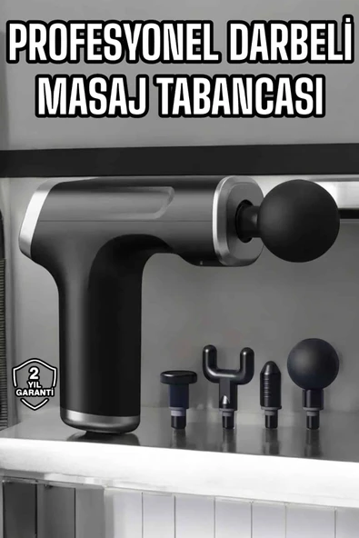 Masaj Tabancası 4 Başlıklı Kas ve Vücut Ağrıları İçin Şarjlı Darbeli