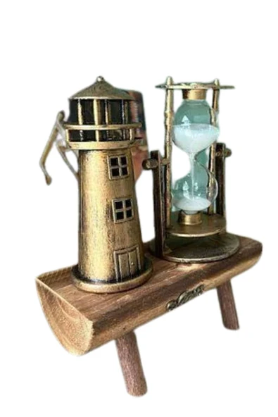 Hediyelik Eşya Retro Ahşap Deniz Feneri Kum Saati Biblo - 3