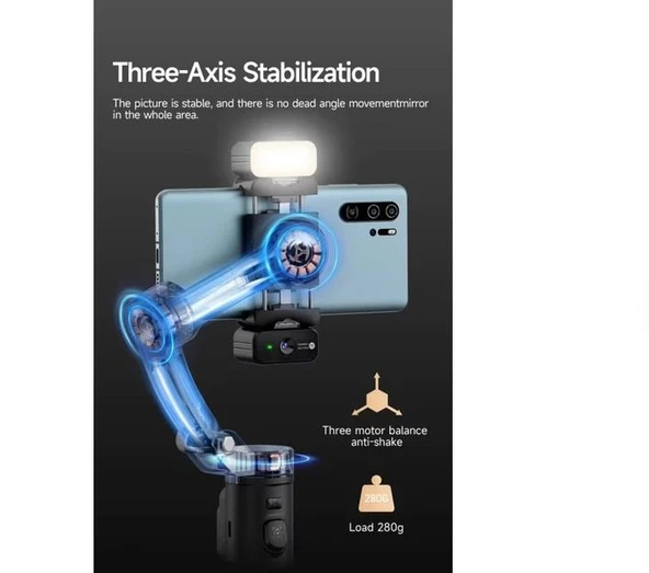 M03 3 Eksenli Telefon Gimbalı - Kamera Takip Özellikli, LED Işık + Dahili Mikrofonlu Vlog Çekim Seti - 2