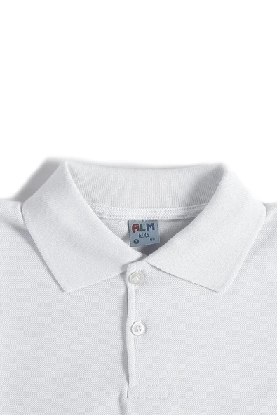 Beyaz Kısa Kol Düz Renk Yakalı 6-17 Yaş Çocuk Okul Lakos Tişört Polo Yaka T-shirt - 2