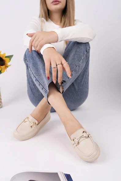 Muggo POLARA Kalın Taban Toka Detaylı Kadın Günlük Loafer Ayakkabı - 5