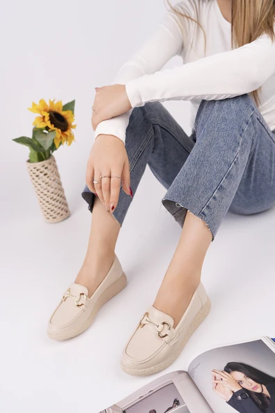 Muggo POLARA Kalın Taban Toka Detaylı Kadın Günlük Loafer Ayakkabı - 4