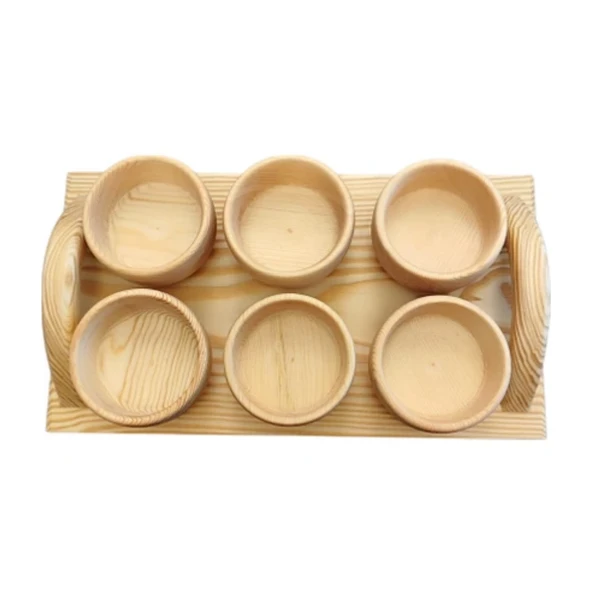 6'lı Çam Ağacı Çerezlik ve Sunum Tepsisi