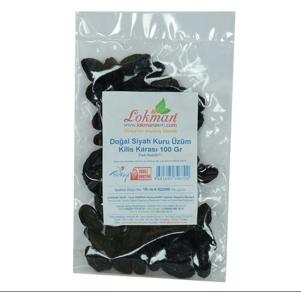 LokmanaVM Kilis Karası Siyah Kuru Üzüm 100 Gr Paket - Resim 2