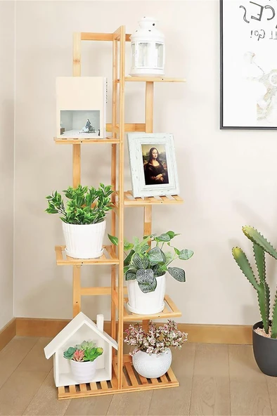 Digithome Bambu 6 Raflı Saksılık Çok Amaçlı Stand Çiçeklik Banyo Düzenleyici Havluluk DB-0025 - 2
