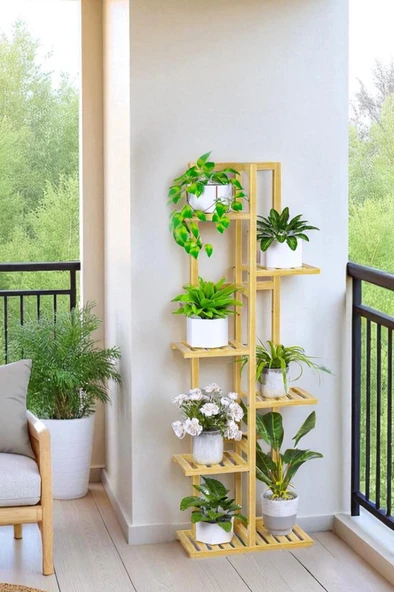 Digithome Bambu 6 Raflı Saksılık Çok Amaçlı Stand Çiçeklik Banyo Düzenleyici Havluluk DB-0025 - 4