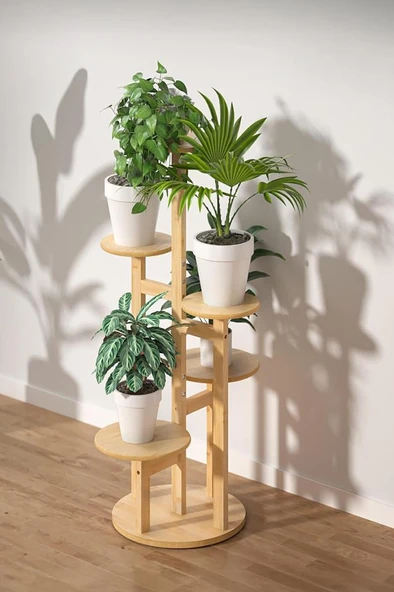 Digithome Bambu Yuvarlak Form 5 Raflı Saksılık Saksı Standı Çiçeklik Organizer DB-0036 - Resim 2