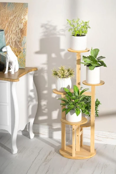 Digithome Bambu Yuvarlak Form 5 Raflı Saksılık Saksı Standı Çiçeklik Organizer DB-0036 ürün görseli