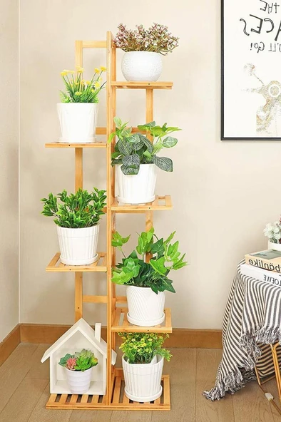Digithome Bambu 6 Raflı Saksılık Çok Amaçlı Stand Çiçeklik Banyo Düzenleyici Havluluk DB-0025 - 3