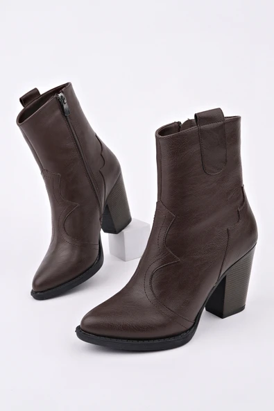 Muggo WESTON Sivri Burun Dikiş Detaylı Fermuarlı Kalın Topuklu Kovboy Kadın Bot - 3