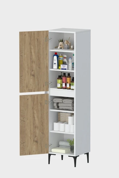 Polen 2 Kapaklı Çok Amaçlı Boy Banyo,Mutfak,Kiler Dolabı Beyaz Çam - 4