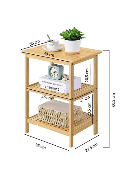 Digithome Bambu 3 Raflı Komodin Yan Sehpa Şifonyer Düzenleyici Orta Sehpa DB-0024 - 8