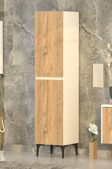 Polen 2 Kapaklı Çok Amaçlı Boy Banyo,Mutfak,Kiler Dolabı Beyaz Çam - 2