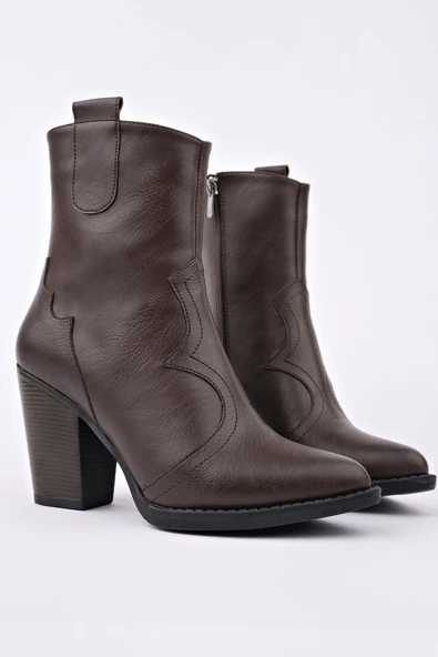 Muggo WESTON Sivri Burun Dikiş Detaylı Fermuarlı Kalın Topuklu Kovboy Kadın Bot - 2