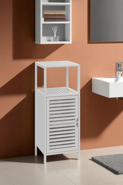 Digithome Bambu Beyaz Lake 1 Kapaklı 2 Raflı Banyo Düzenleyici Organizer Dik Dolap DB-0044 - 2