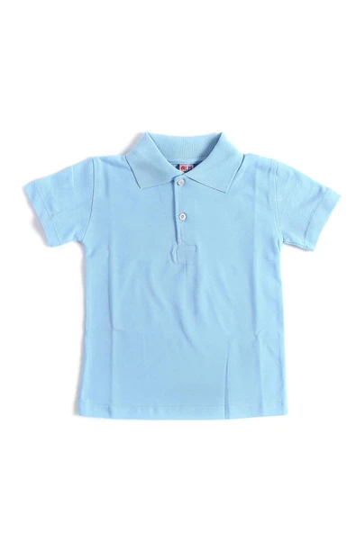 Mavi Kısa Kol Düz Renk Yakalı 6-17 Yaş Çocuk Okul Lakos Tişört Polo Yaka T-shirt