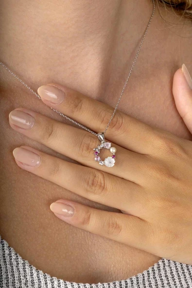 Gümüş Pazarım İnci Taneli Manolya Çiçeği Kadın Gümüş Kolye