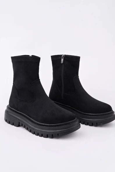 Muggo SUEVA Süet Kalın Taban Fermuarlı Kadın Bot - 24