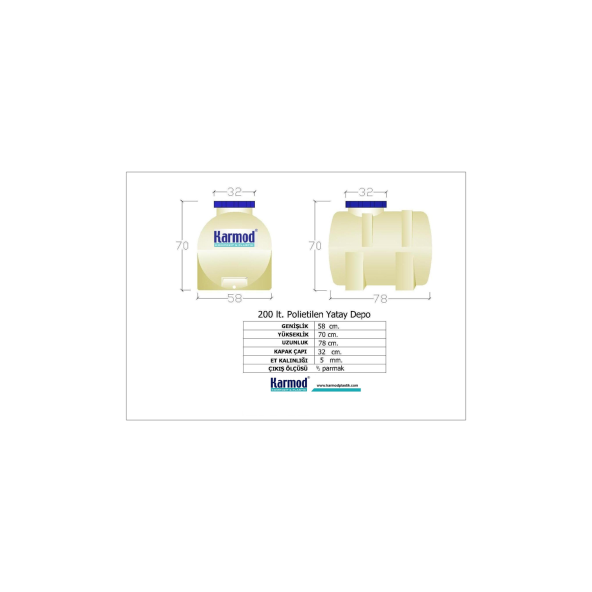 200 Litre Polietilen Yatay Su Deposu - Mavi - 4