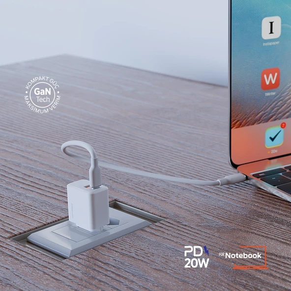 Polosmart PBS136 Hızlı 1 USB 1 PD Çıkışlı 20W Şarj Adaptörü Duvar Şarjı Beyaz - 3