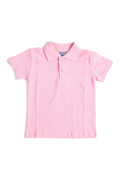 Pembe Kısa Kol Düz Renk Yakalı 6-17 Yaş Çocuk Okul Lakos Tişört Polo Yaka T-shirt ürün görseli