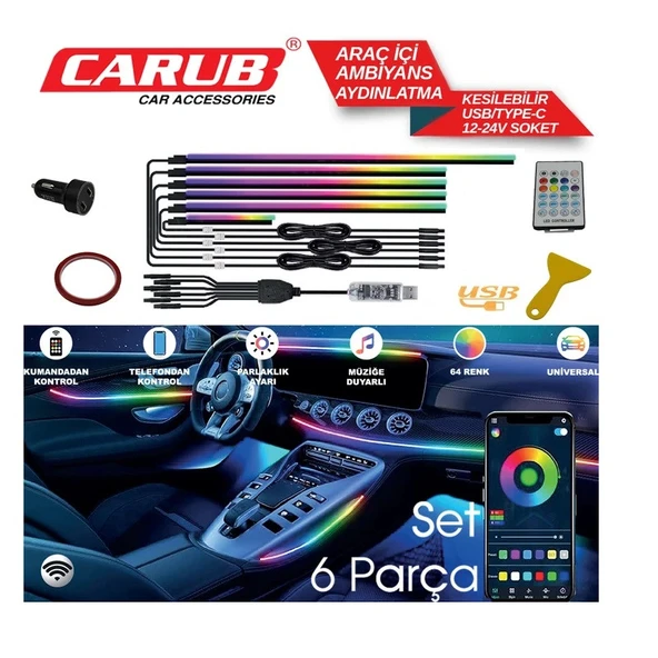 CARUB Araç İçi Ambiyans Wifi Kontrol Usb 6 Parça - 1
