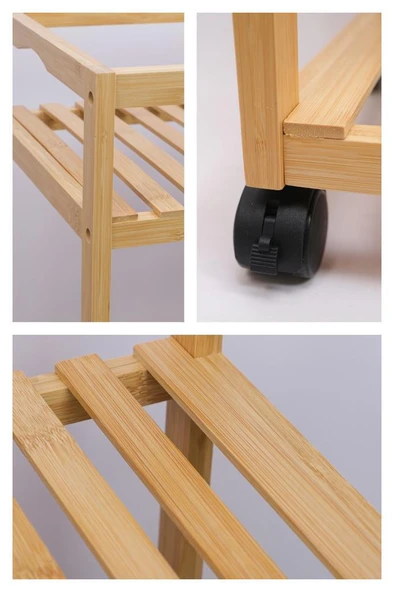 Digithome Bambu 3 Raflı Tekerlekli Sunum Servis Arabası Mutfak Rafı Sehpa Banyo Rafı DB-0029 - 7