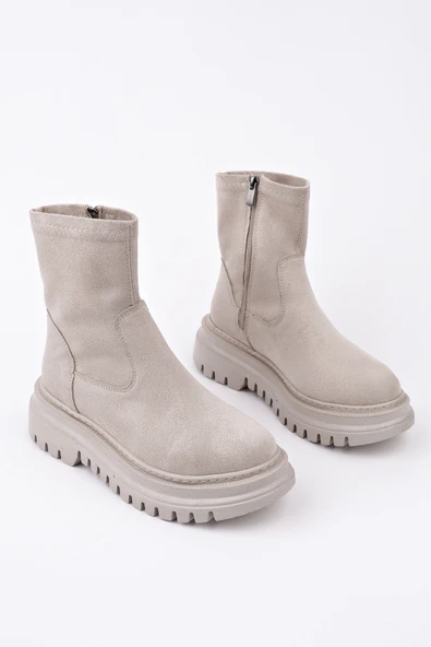 Muggo SUEVA Süet Kalın Taban Fermuarlı Kadın Bot - 17