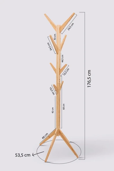 Digithome Bambu Portmanto Askılık 8'li Modern Vestiyer Ayaklı Askılık Ahşap Elbise Askısı DB-0026 - 7