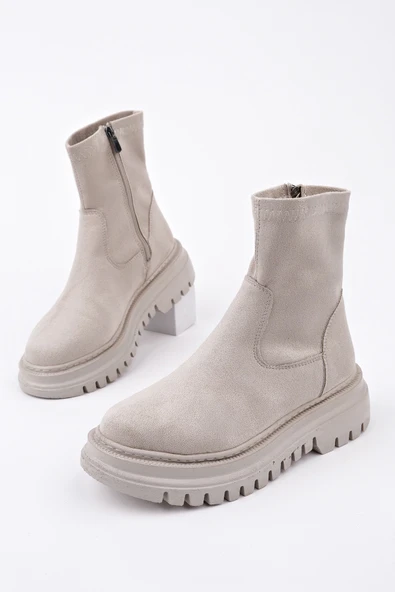 Muggo SUEVA Süet Kalın Taban Fermuarlı Kadın Bot - 18