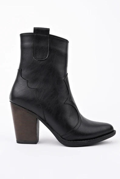 Muggo WESTON Sivri Burun Dikiş Detaylı Fermuarlı Kalın Topuklu Kovboy Kadın Bot - 8