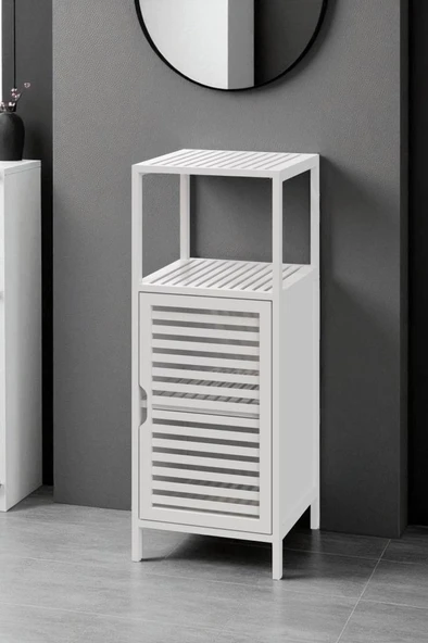 Digithome Bambu Beyaz Lake 1 Kapaklı 2 Raflı Banyo Düzenleyici Organizer Dik Dolap DB-0044