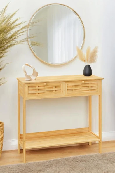 Digithome Bambu Dekoratif Raflı 2 Çekmeceli Dresuar Konsol DB-0012