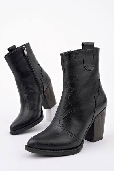 Muggo WESTON Sivri Burun Dikiş Detaylı Fermuarlı Kalın Topuklu Kovboy Kadın Bot - 10