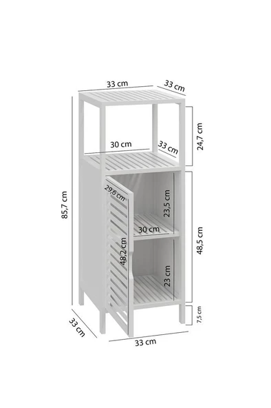 Digithome Bambu Beyaz Lake 1 Kapaklı 2 Raflı Banyo Düzenleyici Organizer Dik Dolap DB-0044 - 8