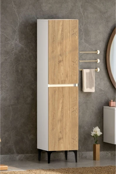 Polen 2 Kapaklı Çok Amaçlı Boy Banyo,Mutfak,Kiler Dolabı Beyaz Çam - 1