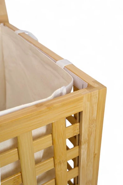 Digithome Bambu Çamaşır Sepeti 58x40 cm Kulplu Taşınabilir Bezli DB-0042 - 4