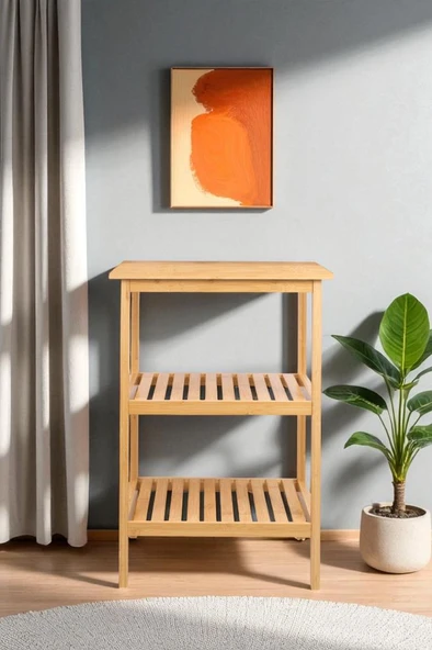 Digithome Bambu 3 Raflı Komodin Yan Sehpa Şifonyer Düzenleyici Orta Sehpa DB-0024 - 2