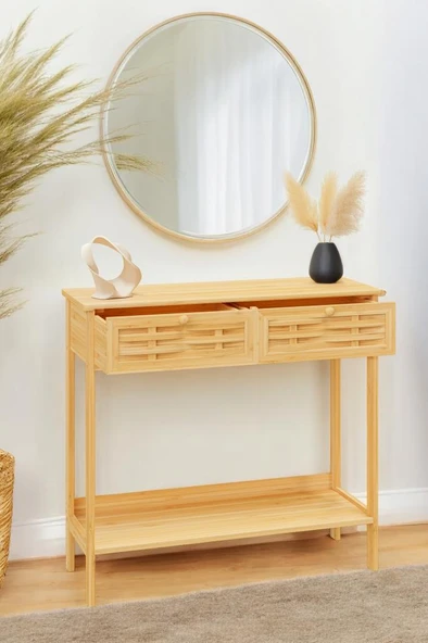 Digithome Bambu Dekoratif Raflı 2 Çekmeceli Dresuar Konsol DB-0012 - 2