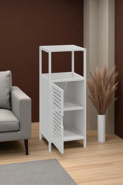 Digithome Bambu Beyaz Lake 1 Kapaklı 2 Raflı Banyo Düzenleyici Organizer Dik Dolap DB-0044 - 5