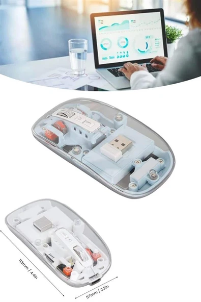 Kablosuz Mouse Fare Şarjlı Bluetooth Wireless Çift Modlu Sessiz - 5
